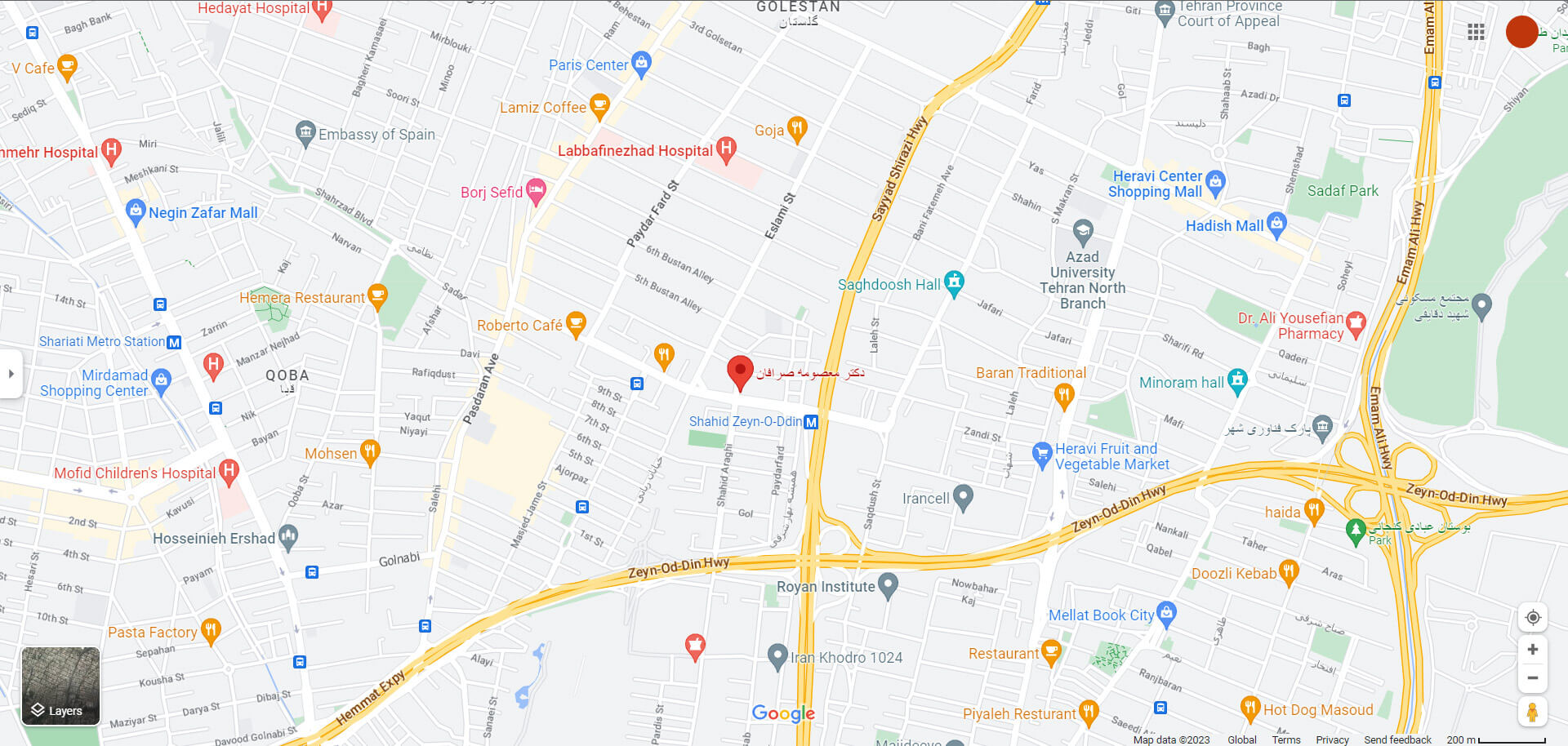 Dr Sarrafan on map | مطب دکتر صرافان روی نقشه